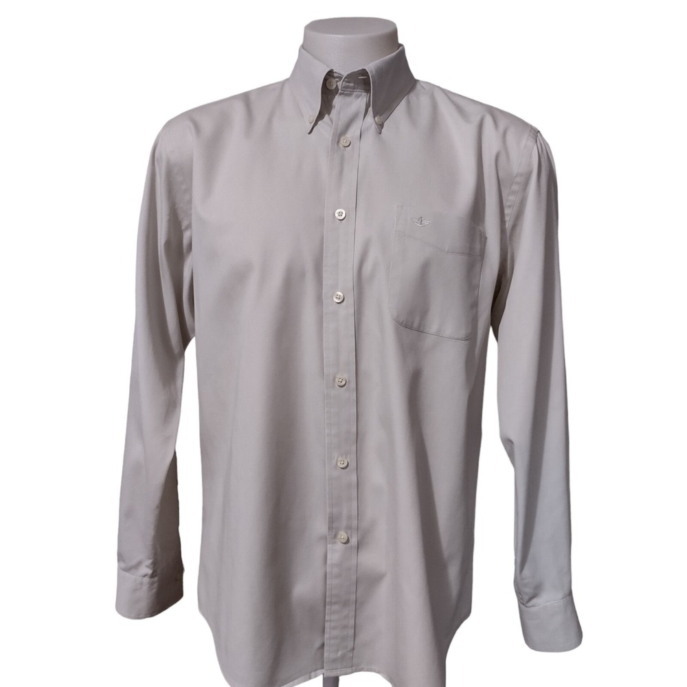 Dockers Shirt Mens Large Norm Core Gray Long Sleeve Button Down Stain Defender L